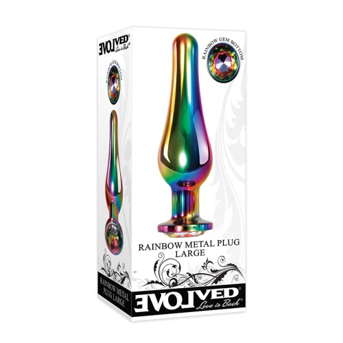 Rainbow Metal Anal Plug with Gemstone Base