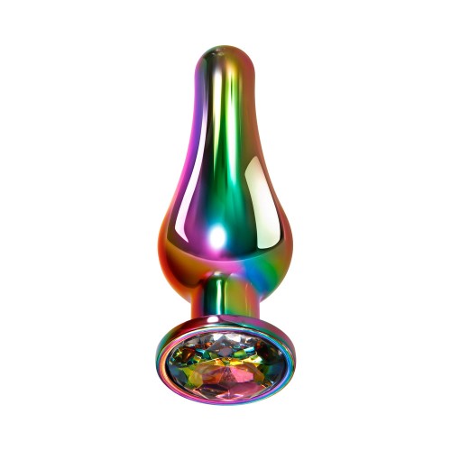 Rainbow Metal Anal Plug with Gemstone Base