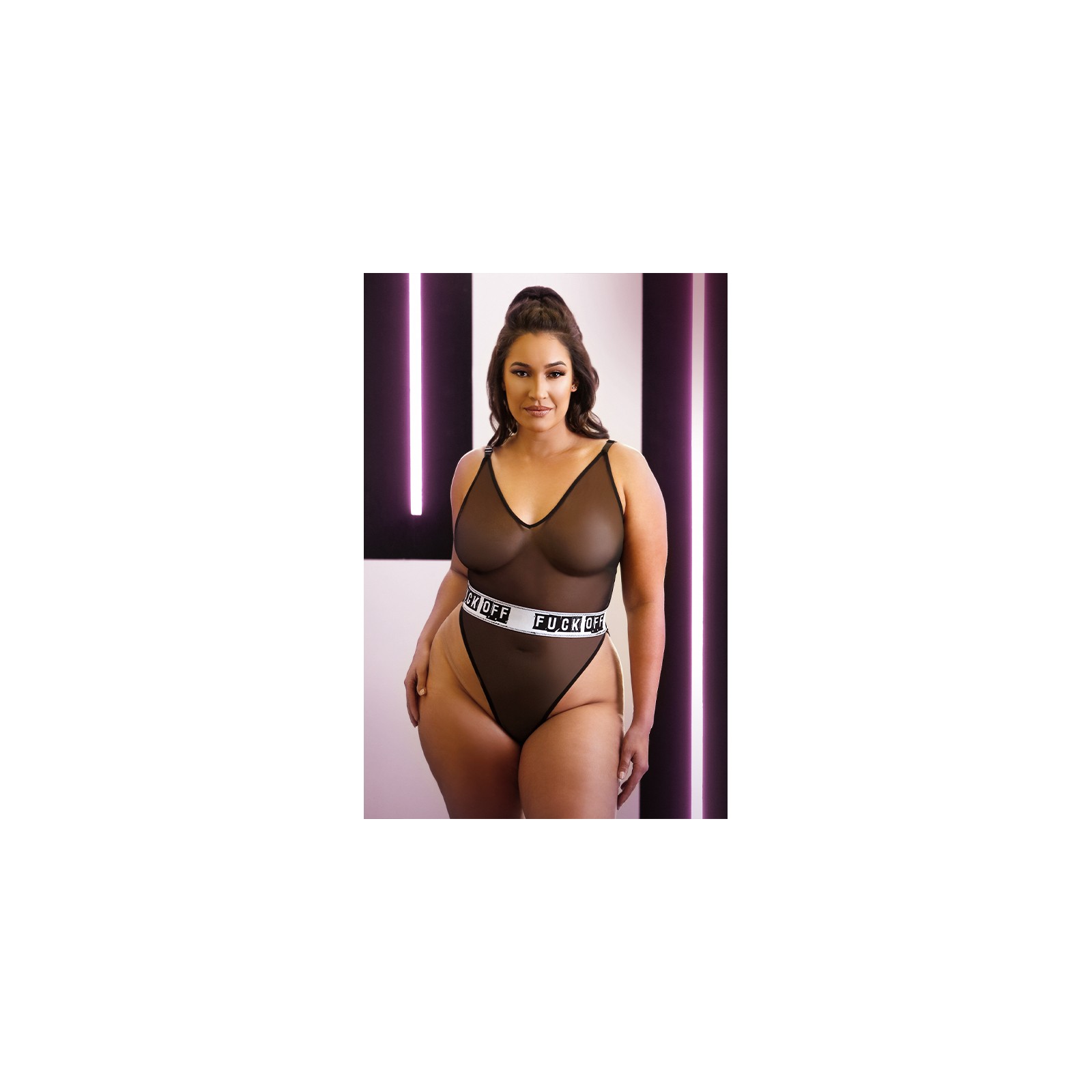 Fantasy Lingerie Vibes Fuck Off Cheeky Mesh Playsuit Plus Size Black