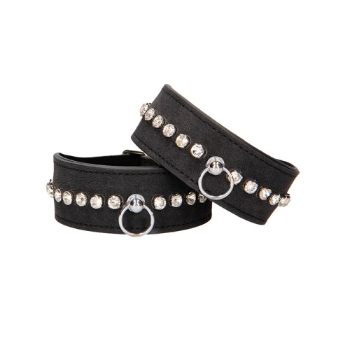 Ouch! Diamond Studded Faux Leather Wrist Cuffs Black - Elegant Restraint