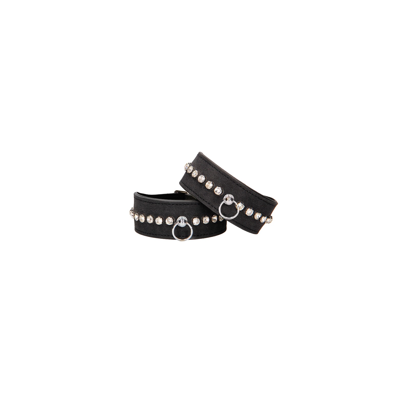 Ouch! Diamond Studded Faux Leather Wrist Cuffs Black - Elegant Restraint