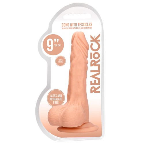 Dildo Realista RealRock de 9 pulgadas con Bolas y Ventosa Beige