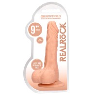 Dildo Realista RealRock de 9 pulgadas con Bolas y Ventosa Beige