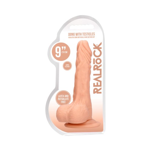 Dildo Realista RealRock de 9 pulgadas con Bolas y Ventosa Beige