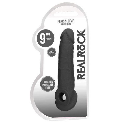 Extensor de Pene Realista de 9 in Sling Negro RealRock - Mejora Tu Tamaño