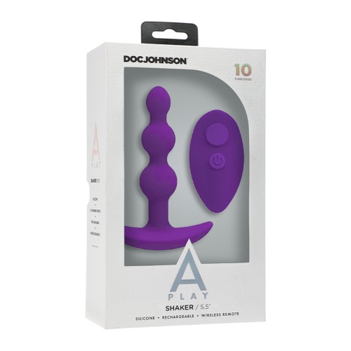 Plug Anal de Silicona con Cuentas Recargable A-Play con Control Remoto en Púrpura