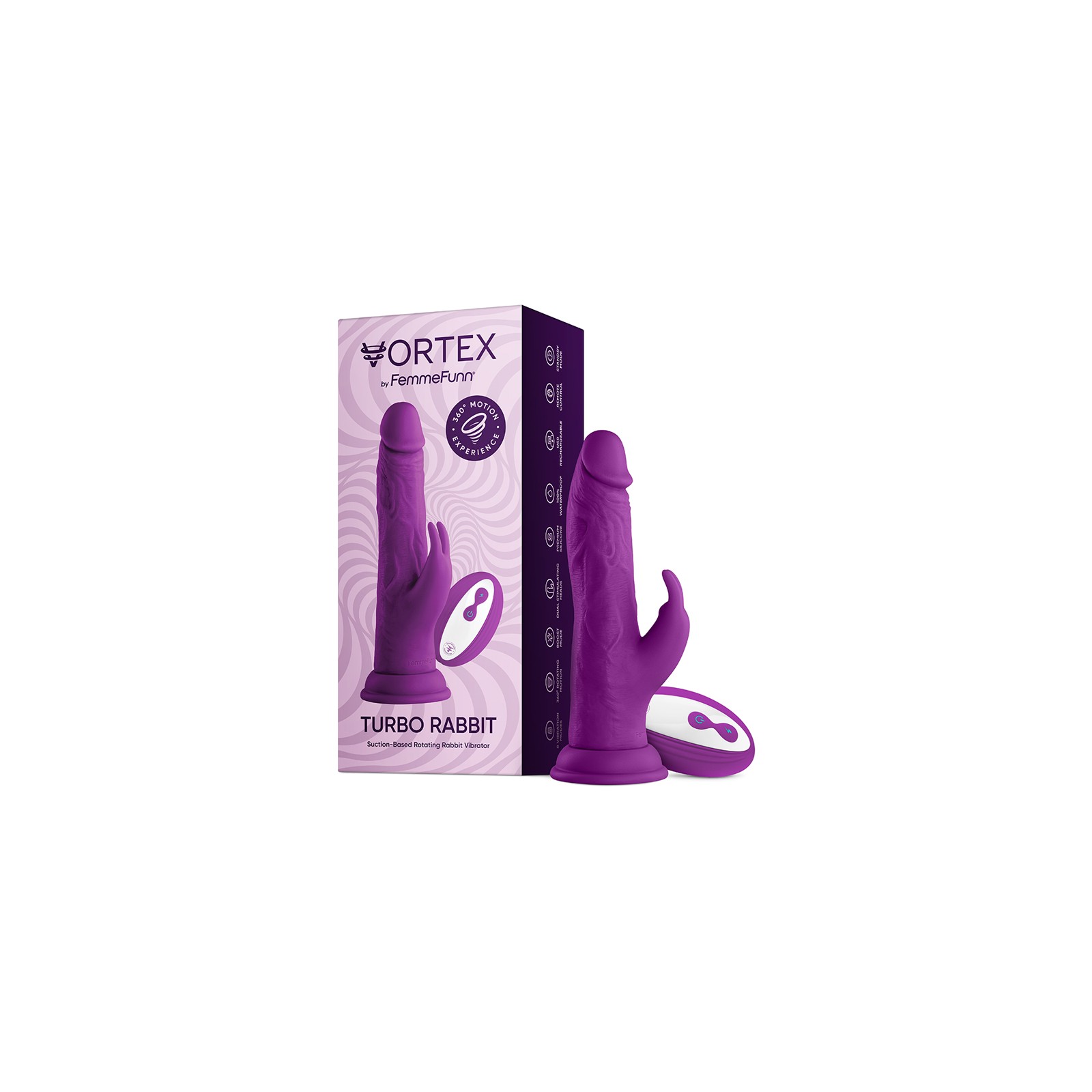 Dildo Vibrador de Doble Estimulación FemmeFunn Vortex Turbo Rabbit 2.0 de 8 in. Púrpura