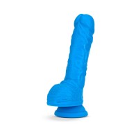 Neo Elite 9 in. Dual Density Dildo with Balls Neon Blue