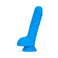 Dildo de Densidad Doble Neo Elite de 9 in. con Bolas Azul Neon