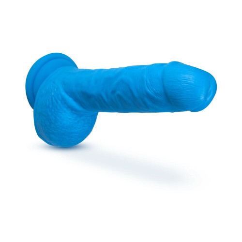 Dildo de Densidad Doble Neo Elite de 9 in. con Bolas Azul Neon