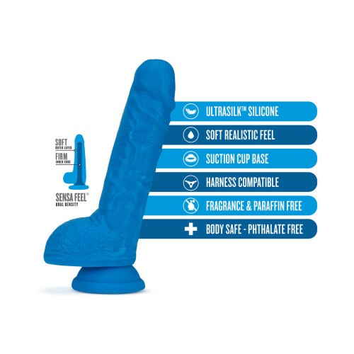 Neo Elite 9 in. Dual Density Dildo with Balls Neon Blue