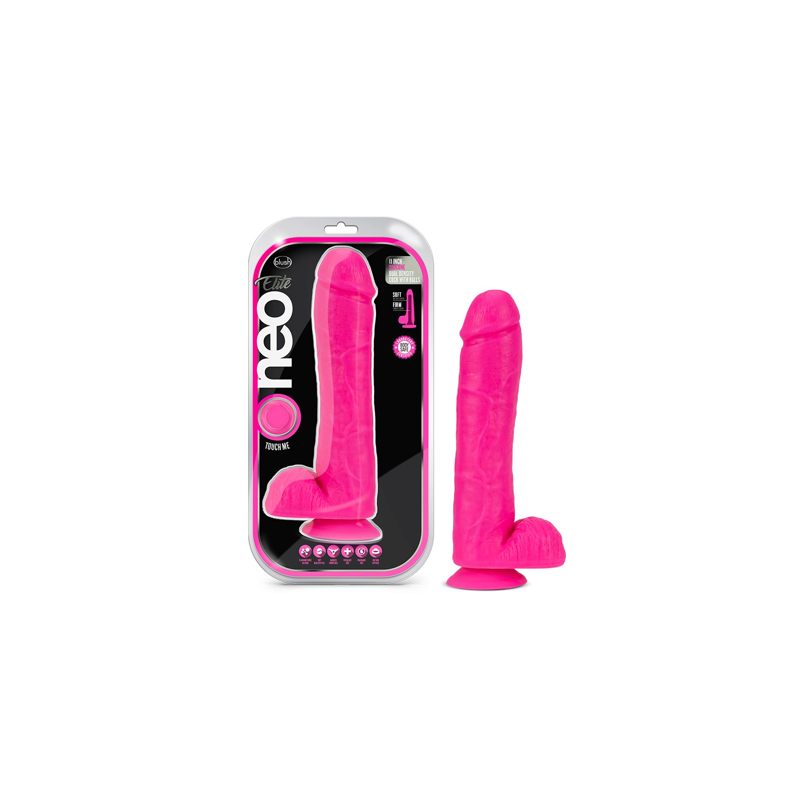 Neo Elite 11 Inch Dual Density Dildo in Neon Pink