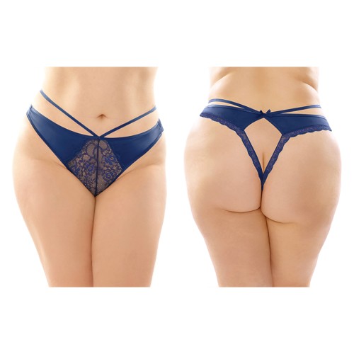 Thong Microfibra y Encaje Kalina Fantasy Lingerie Azul Marino