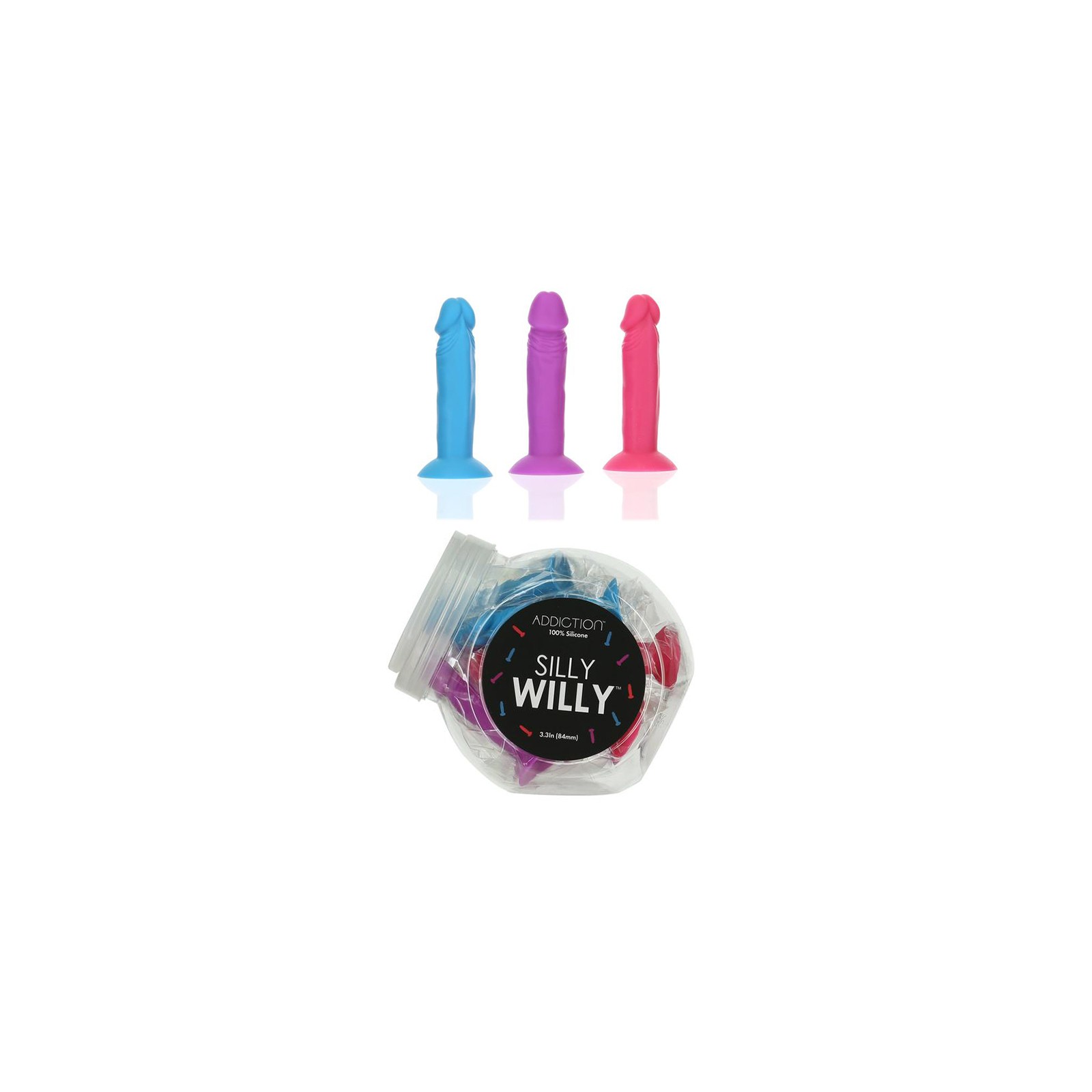 Addiction Silly Willy Silicone Dildo with 12-Piece Display