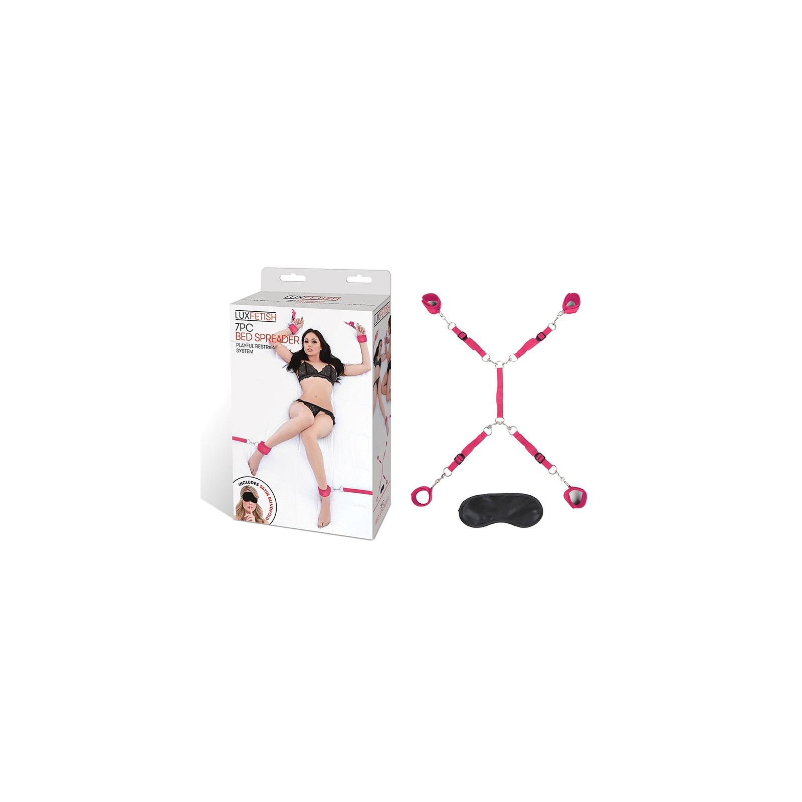 Lux Fetish 7-Piece Bed Spreader Restraint Kit Hot Pink