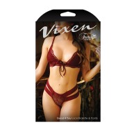 Vixen Good 4 You Lace Triangle Bralette & Panty Set Burgundy L/XL