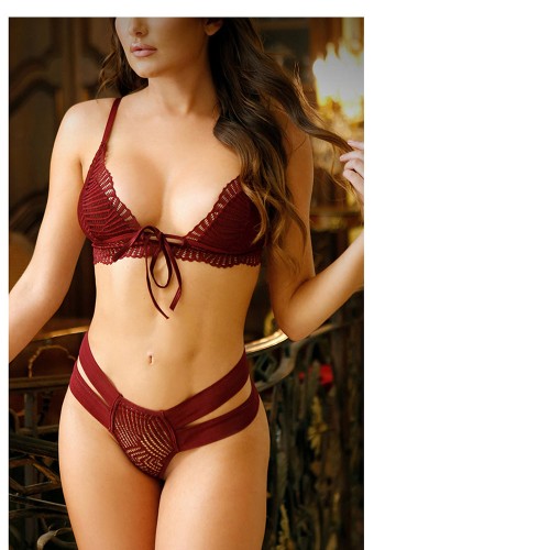 Vixen Good 4 You Lace Triangle Bralette & Panty Set Burgundy L/XL