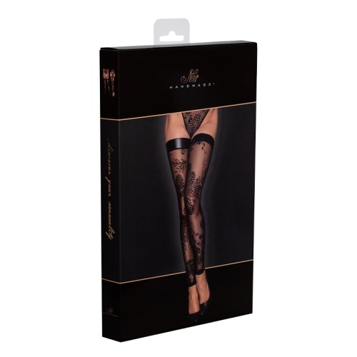 Noir Handmade Tulle Stockings with Flock Embroidery for Seductive Style