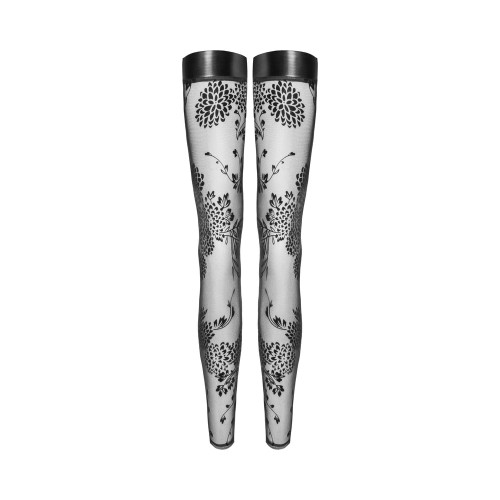 Noir Handmade Tulle Stockings with Flock Embroidery for Seductive Style