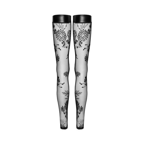 Noir Handmade Tulle Stockings with Flock Embroidery for Seductive Style