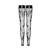 Noir Handmade Tulle Stockings with Flock Embroidery for Seductive Style