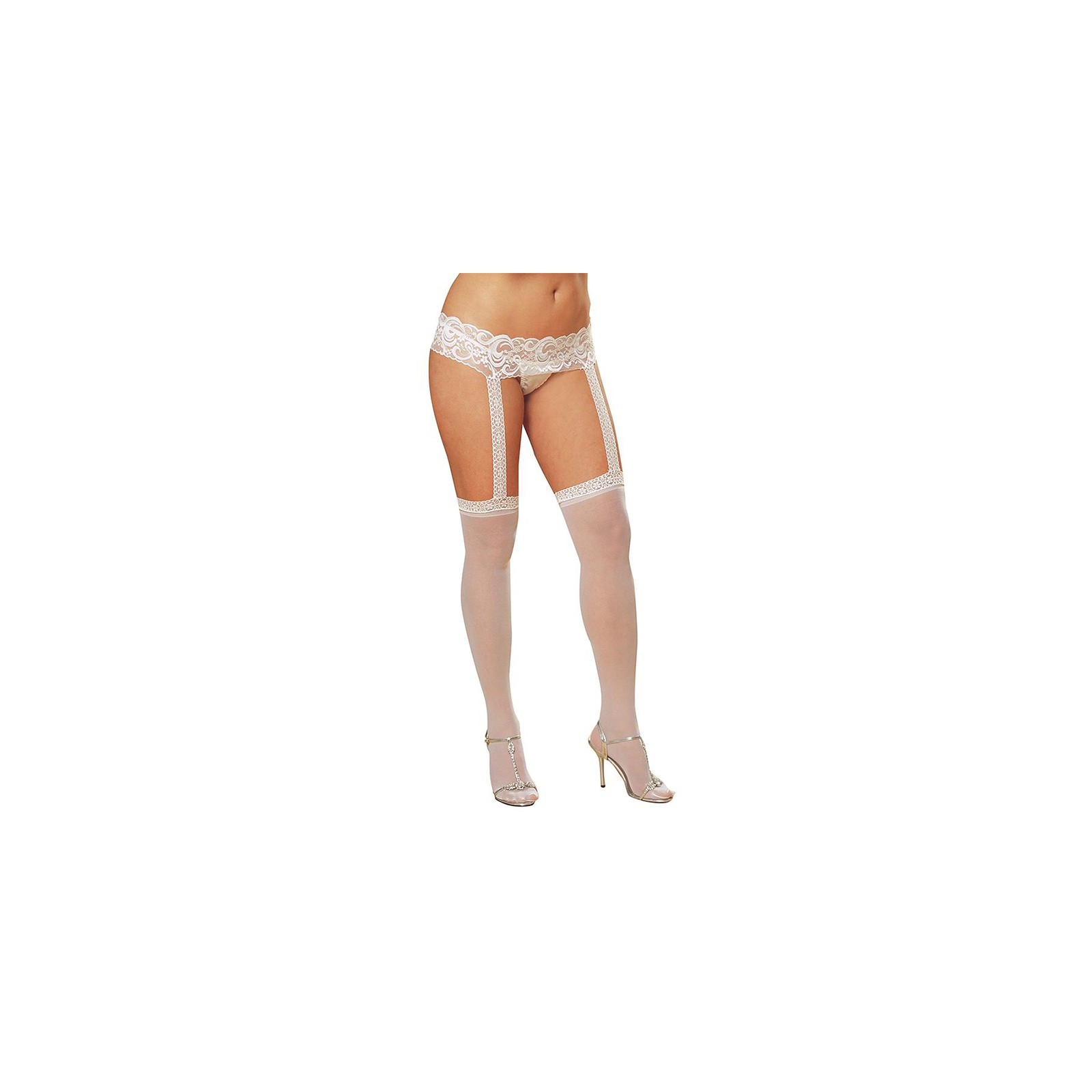 Dreamgirl Medias Panty con Suspensorio de Encaje Estirado Blancas Queen