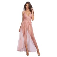 Dreamgirl Teddy & Sheer Mesh Maxi Skirt Rose