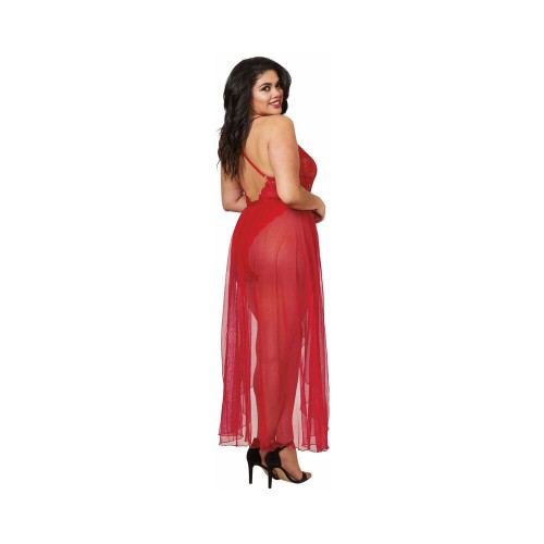 Dreamgirl Teddy and Sheer Mesh Maxi Skirt with G-String Rouge Queen 3X