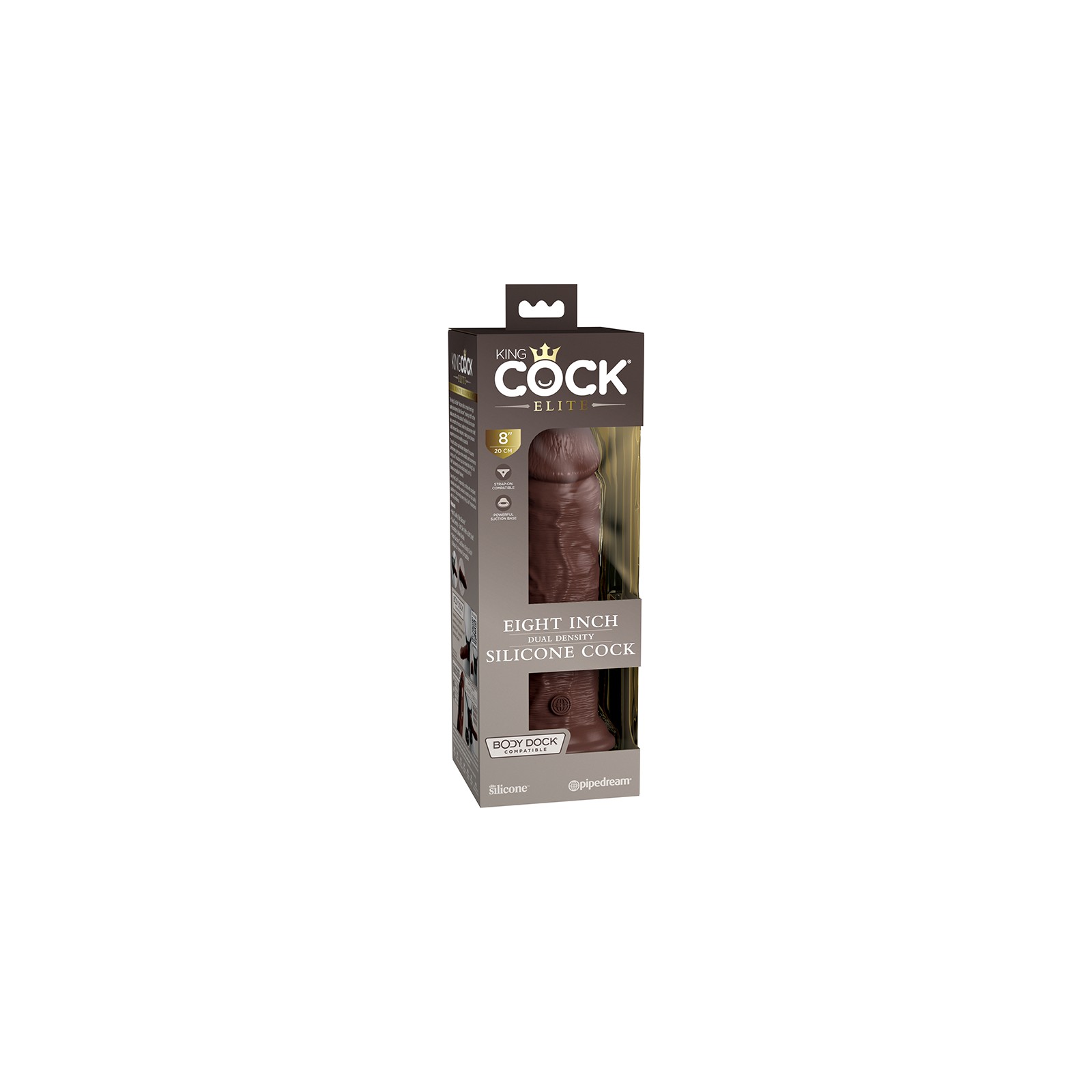 Dildo Realista de Silicona de Densidad Dual King Cock Elite 8 Pulgadas con Ventosa Marrón