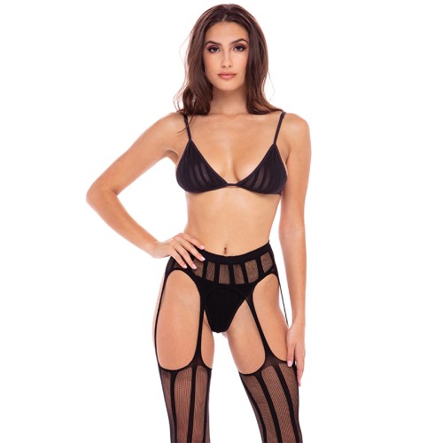 Sheer Striped Bra, Thong, and Garter Set