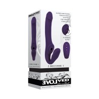 Evolved 2 Become 1 Dildo Strapless Recargable con Control Remoto - Púrpura