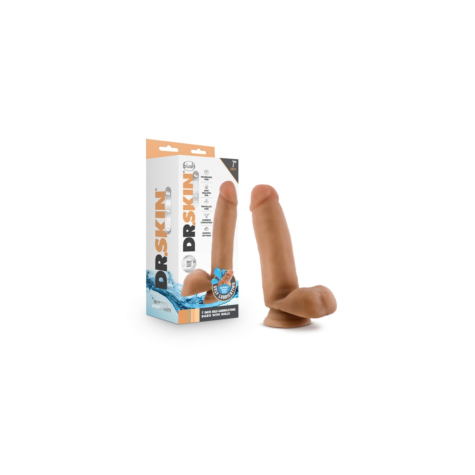 Dr. Skin Glide 7 in. Self-Lubricating Dildo Tan