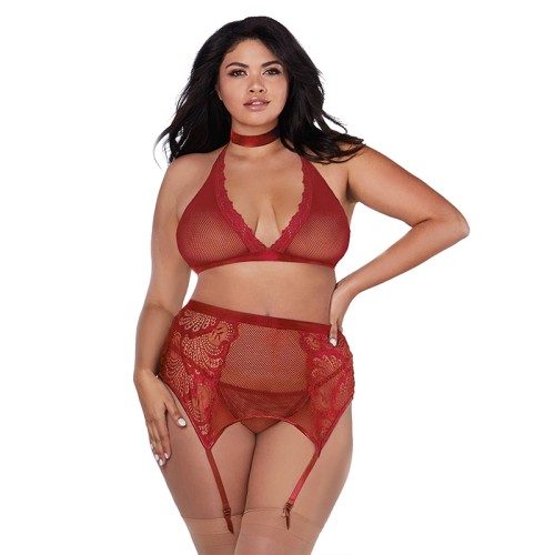 Dreamgirl Fishnet and Lace Four-Piece Set - Garnet Queen