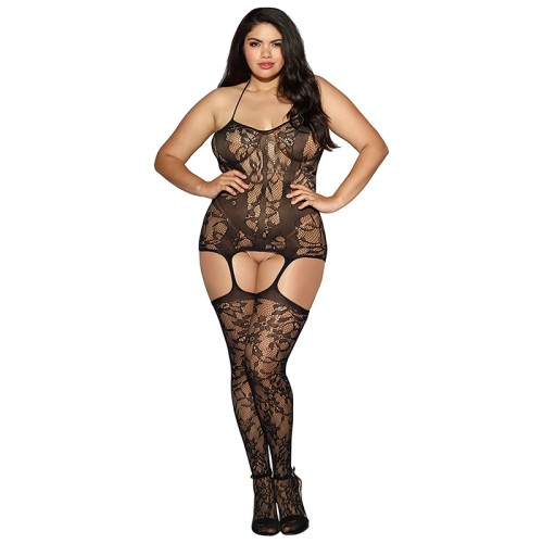 Dreamgirl Lace Fishnet Halter Garter Dress