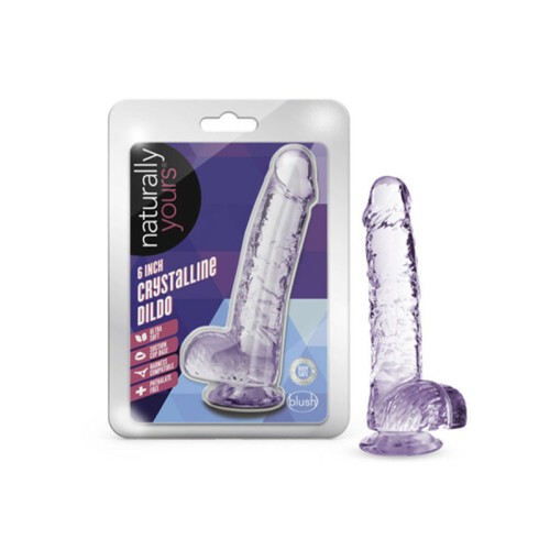 Naturally Yours Crystalline 6 in. Dildo with Balls - Amethyst