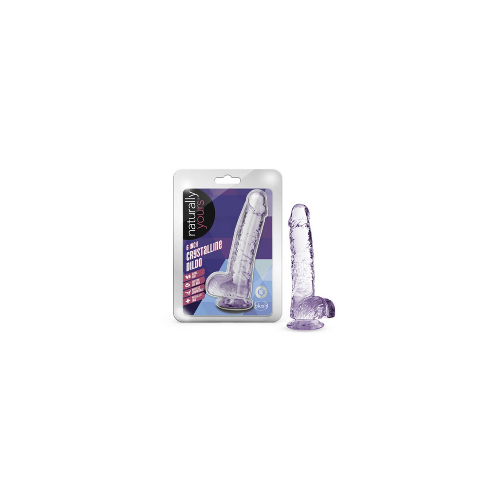 Naturally Yours Crystalline 6 in. Dildo with Balls - Amethyst