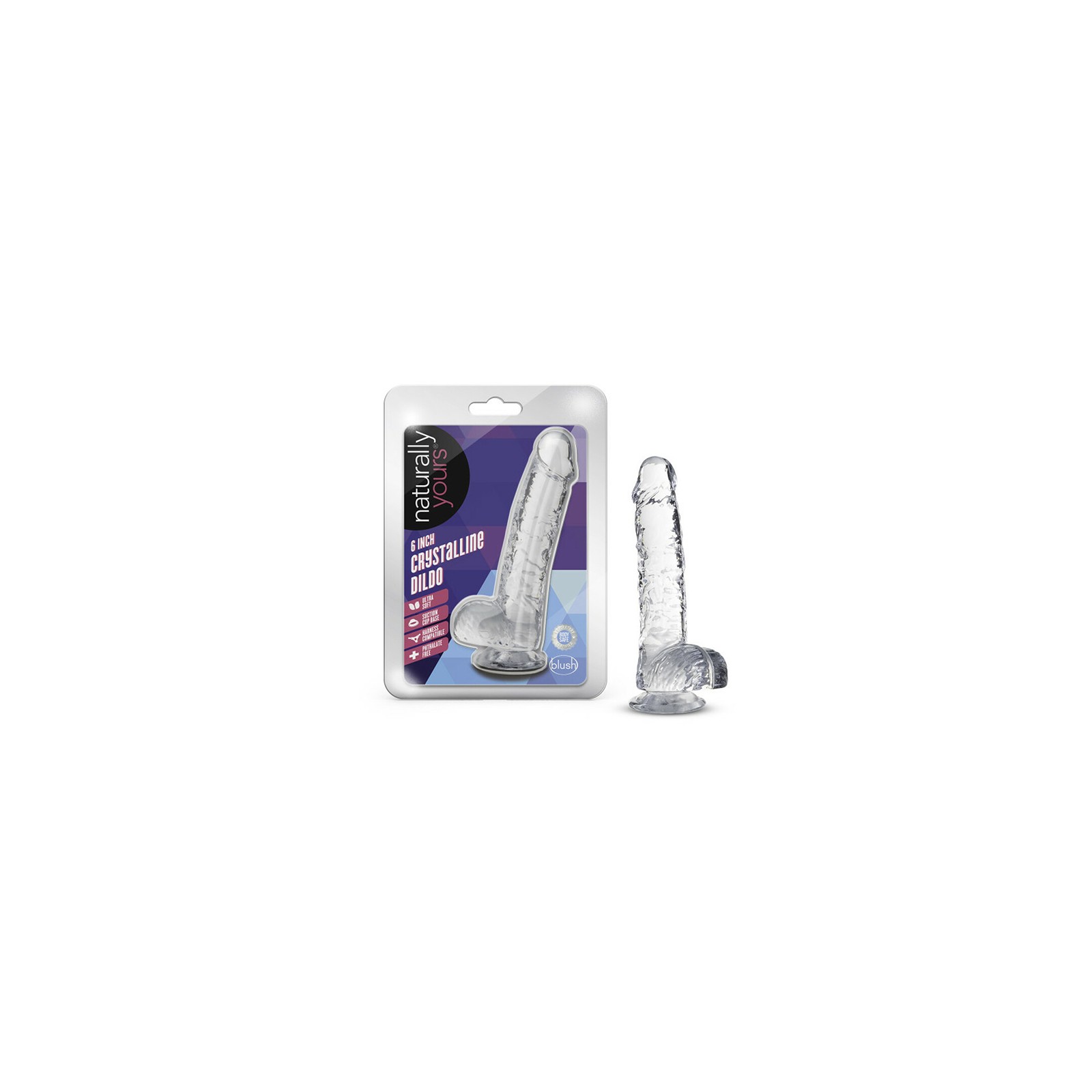 Dildo Crystalline de 6 in. con Bolas Naturally Yours Diamante