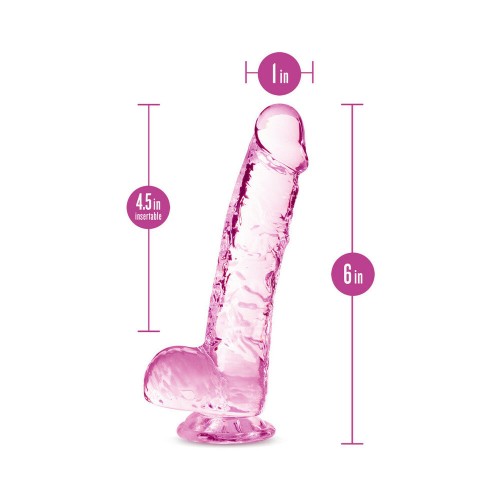 Dildo Cristalino Naturally Yours de 6 in. con Testículos Rosa