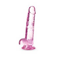 Dildo Cristalino 7" Naturally Yours con Bolas Rosa - Placer Absoluto