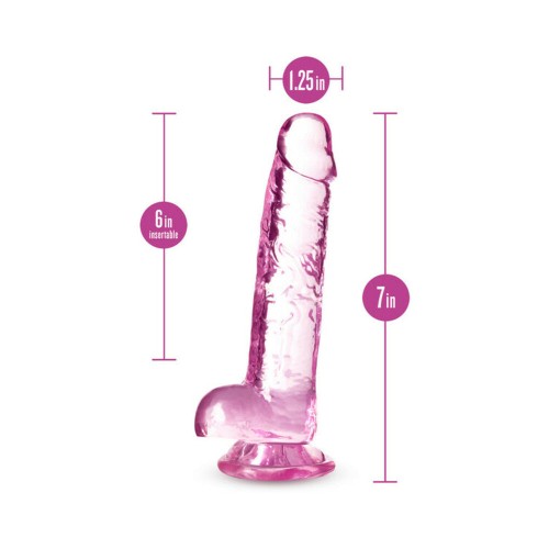 Dildo Cristalino 7" Naturally Yours con Bolas Rosa - Placer Absoluto