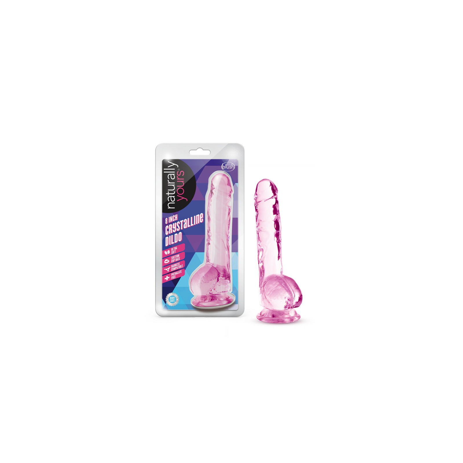 Dildo Crystalline de 8 Pulgadas con Testículos de Naturally Yours Rosa