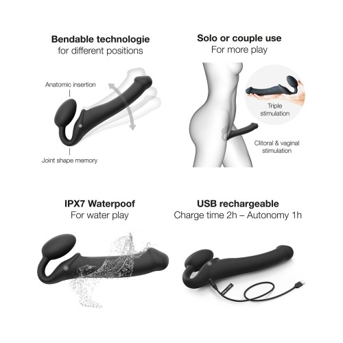 Strap-On-Me Rechargeable Remote-Controlled Silicone Vibrating Bendable Strap-On Black XL