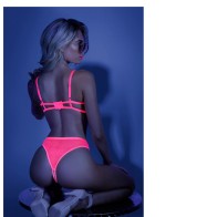 Fantasy Lingerie Neon Pink Open-Cup Cage Bra & Panty Set