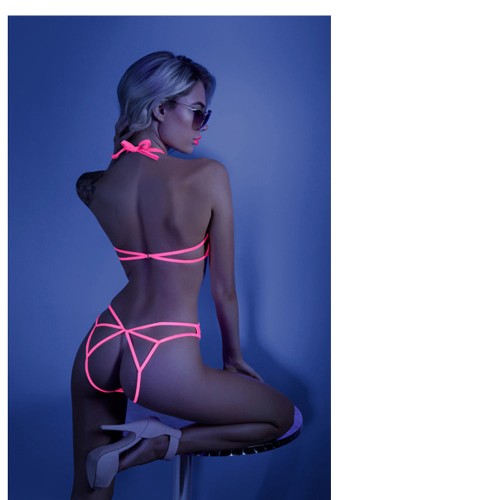 Fantasy Lingerie Glow Lace Bodysuit Neon Pink S/M