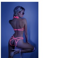 Fantasy Lace Bodysuit Open Back Neon Pink