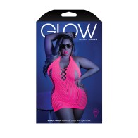 Fantasy Lingerie Neon Pink Net Halter Dress Plus Size