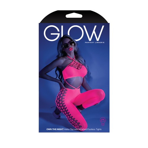 Glow Halter Bodystocking with Cut-Out Design in Neon Pink