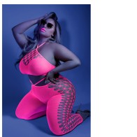 Bodystocking Halter Neon Pink de Fantasy Lingerie