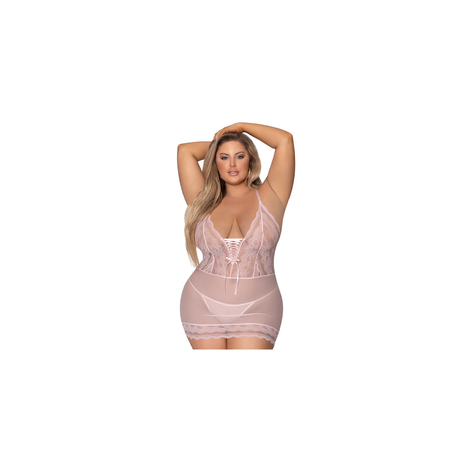 Chemise y G-String Lace-Up Seabreeze de Magic Silk - Rosa Tamaño Reina