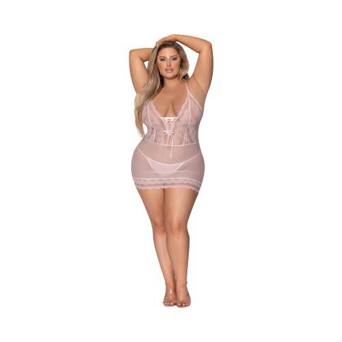 Magic Silk Seabreeze Lace-Up Chemise & G-String - Blush Queen Size